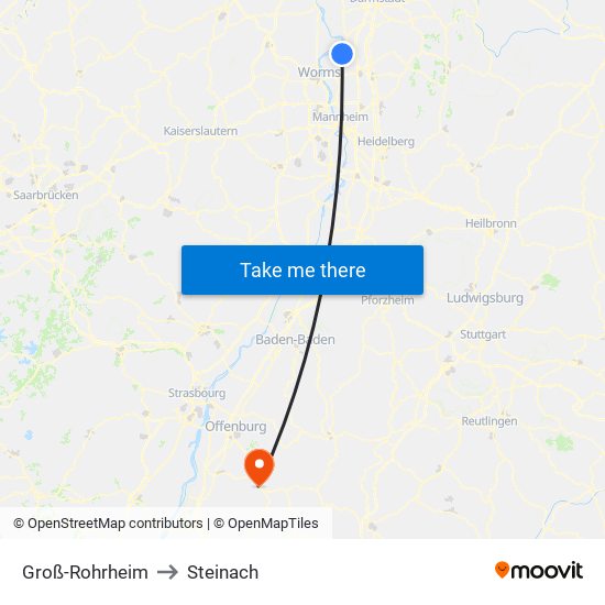 Groß-Rohrheim to Steinach map