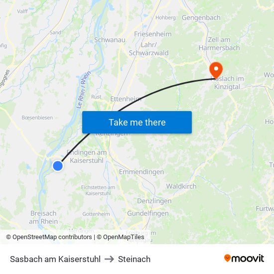 Sasbach am Kaiserstuhl to Steinach map