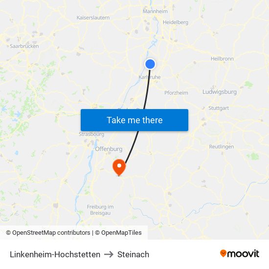 Linkenheim-Hochstetten to Steinach map