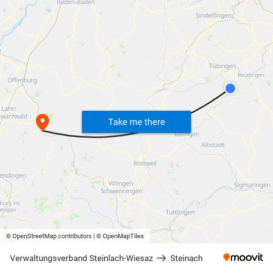 Verwaltungsverband Steinlach-Wiesaz to Steinach map