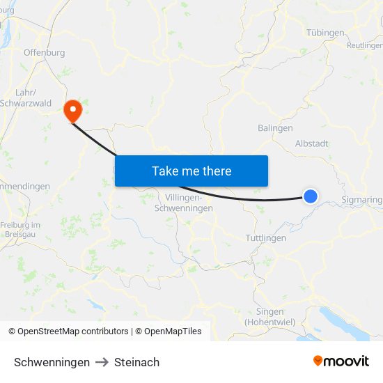 Schwenningen to Steinach map