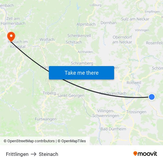 Frittlingen to Steinach map