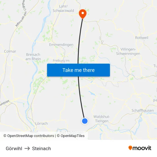 Görwihl to Steinach map