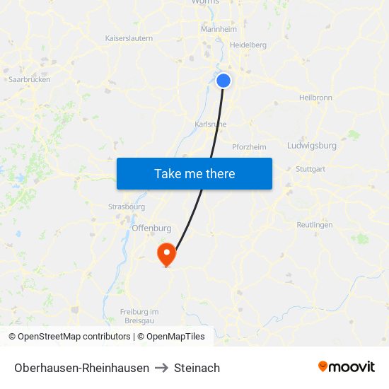 Oberhausen-Rheinhausen to Steinach map