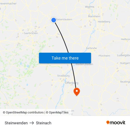 Steinwenden to Steinach map