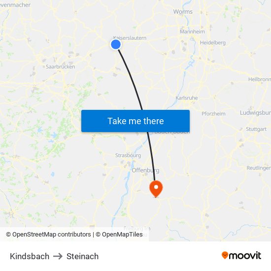 Kindsbach to Steinach map