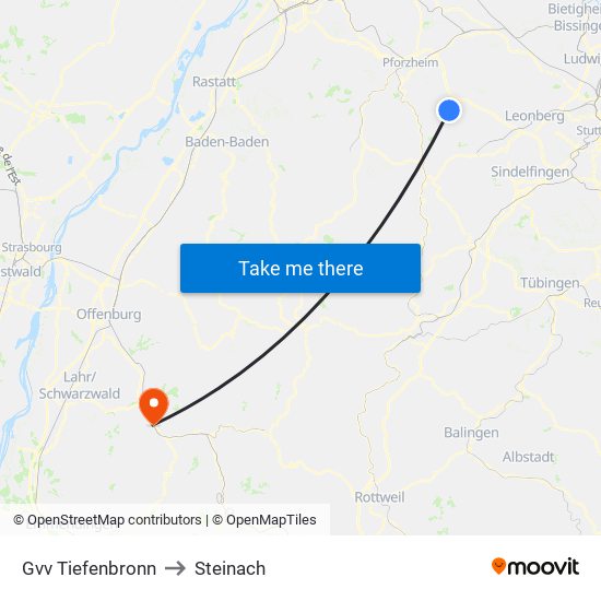 Gvv Tiefenbronn to Steinach map