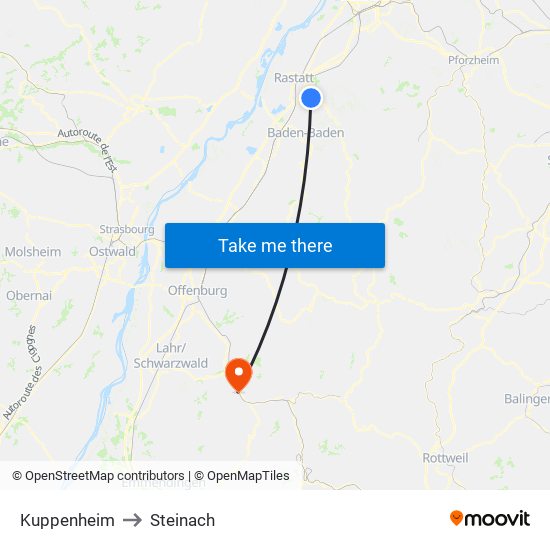 Kuppenheim to Steinach map