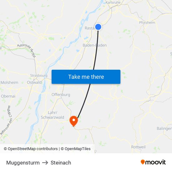 Muggensturm to Steinach map