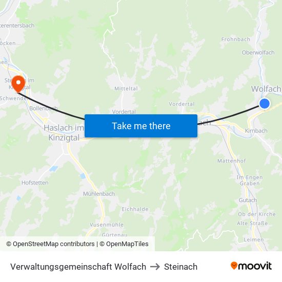 Verwaltungsgemeinschaft Wolfach to Steinach map