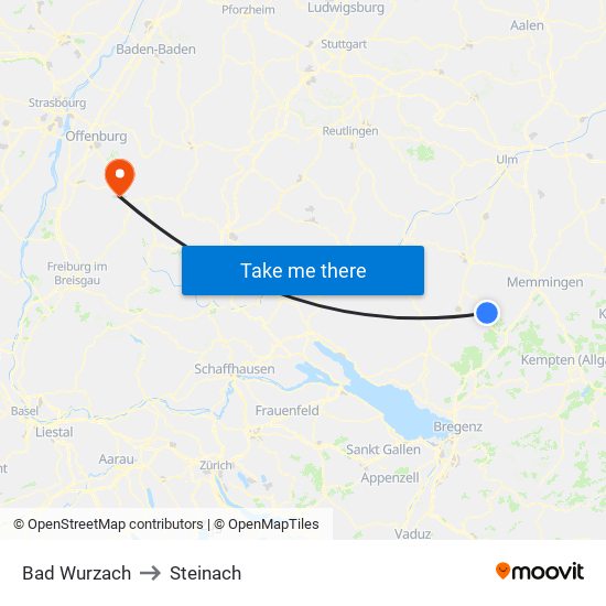 Bad Wurzach to Steinach map