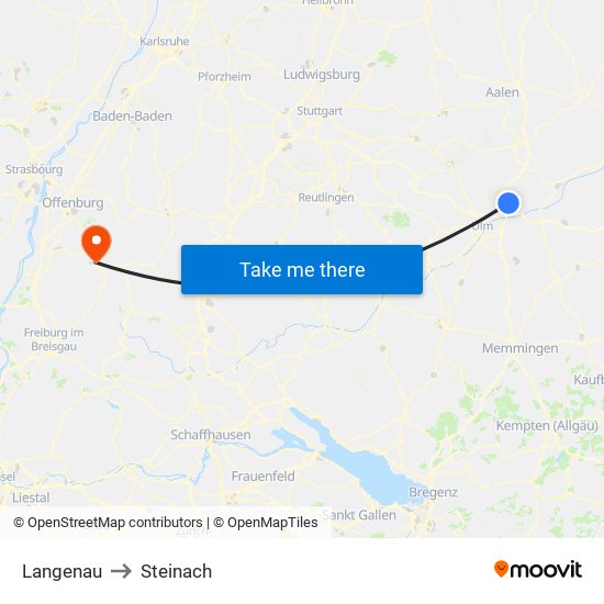Langenau to Steinach map