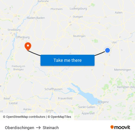 Oberdischingen to Steinach map