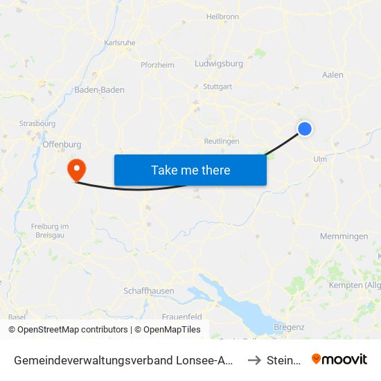 Gemeindeverwaltungsverband Lonsee-Amstetten to Steinach map