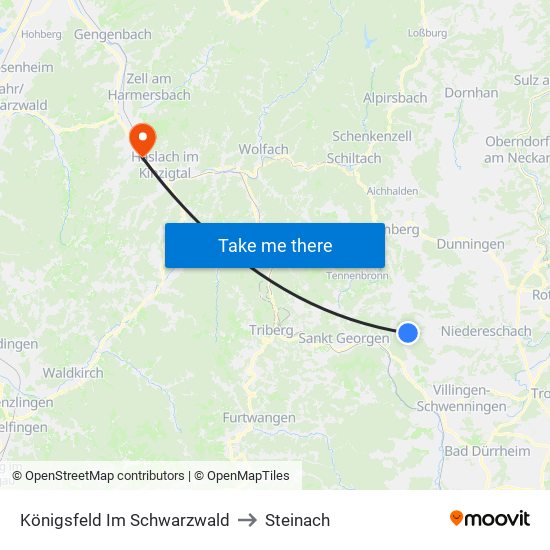 Königsfeld Im Schwarzwald to Steinach map