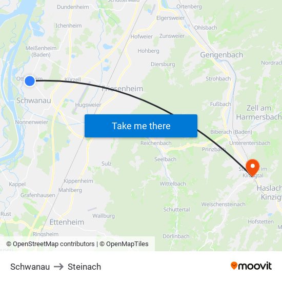 Schwanau to Steinach map