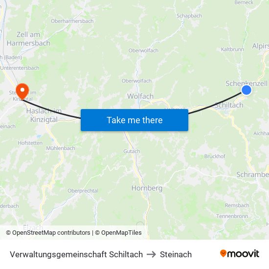 Verwaltungsgemeinschaft Schiltach to Steinach map
