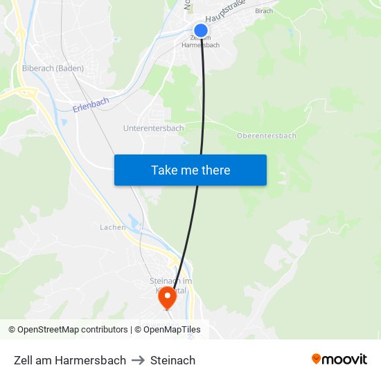 Zell am Harmersbach to Steinach map