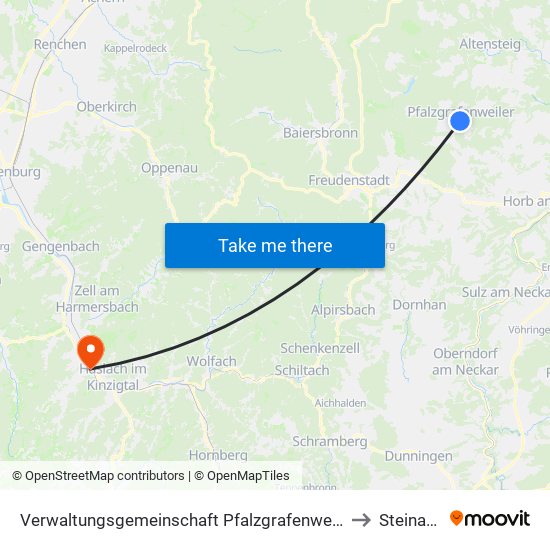 Verwaltungsgemeinschaft Pfalzgrafenweiler to Steinach map