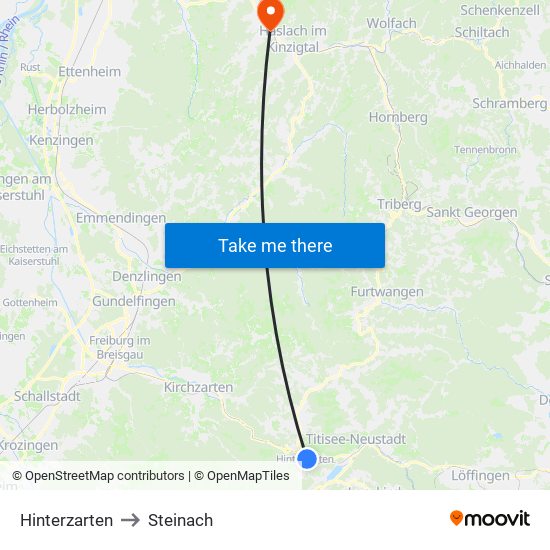 Hinterzarten to Steinach map