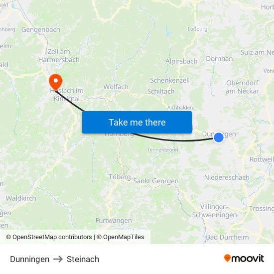 Dunningen to Steinach map