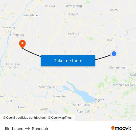 Illertissen to Steinach map