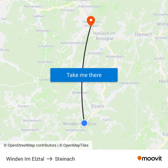 Winden Im Elztal to Steinach map