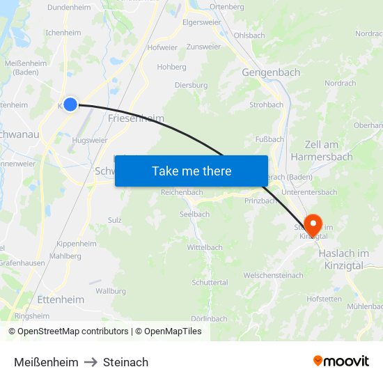 Meißenheim to Steinach map