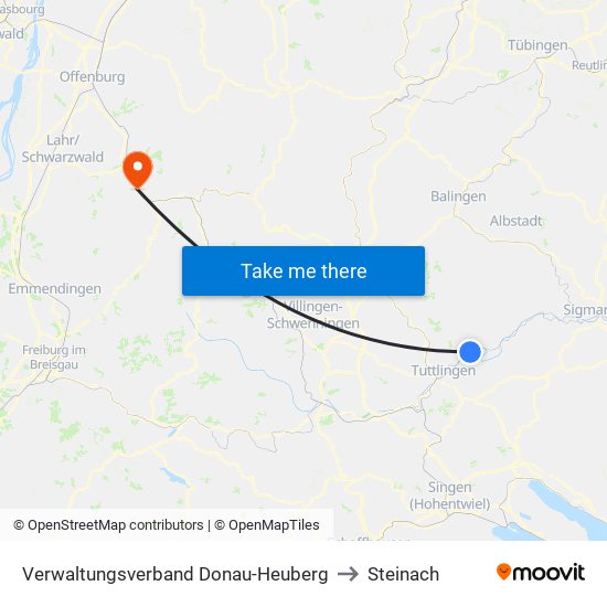 Verwaltungsverband Donau-Heuberg to Steinach map