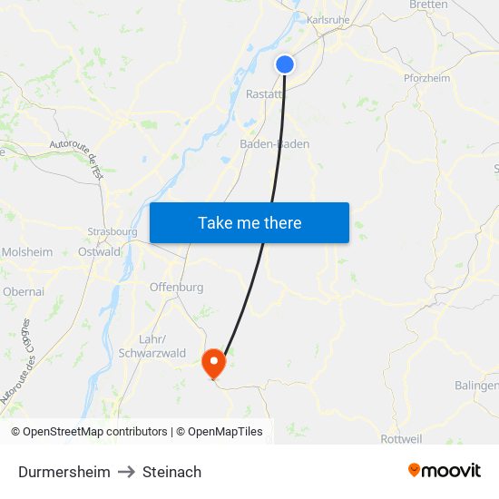 Durmersheim to Steinach map