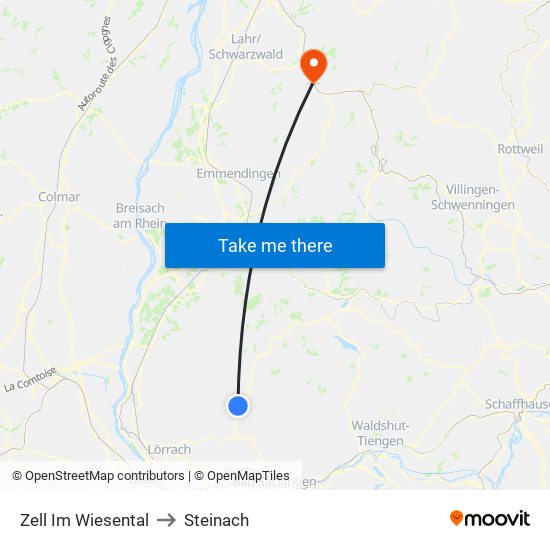 Zell Im Wiesental to Steinach map