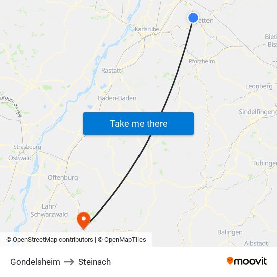 Gondelsheim to Steinach map