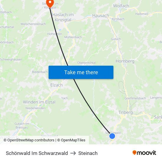 Schönwald Im Schwarzwald to Steinach map