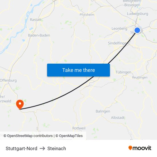 Stuttgart-Nord to Steinach map