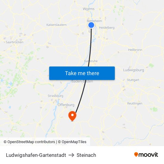 Ludwigshafen-Gartenstadt to Steinach map