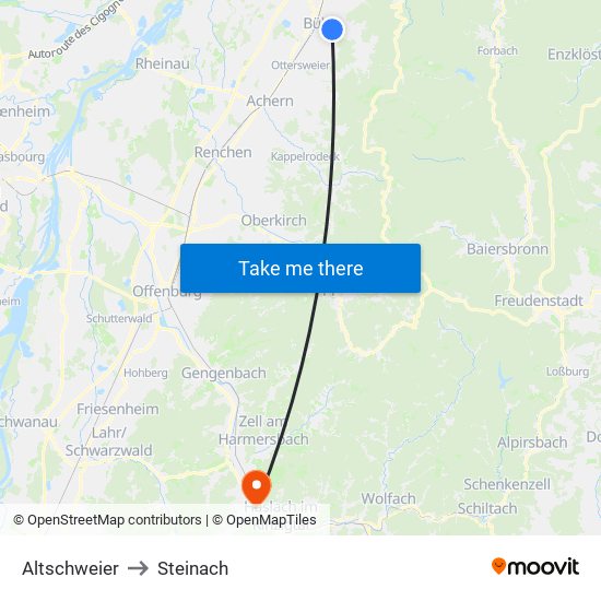 Altschweier to Steinach map