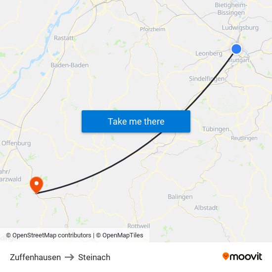 Zuffenhausen to Steinach map