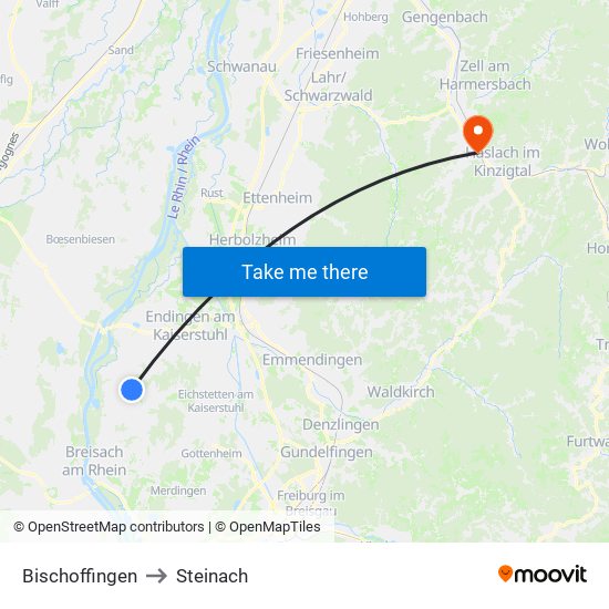 Bischoffingen to Steinach map