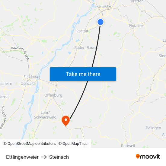 Ettlingenweier to Steinach map