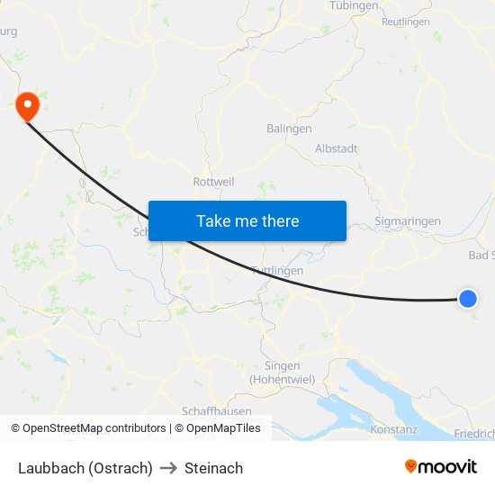 Laubbach (Ostrach) to Steinach map