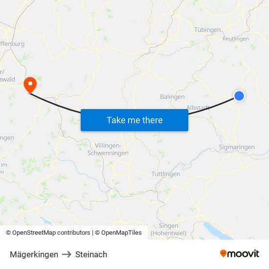 Mägerkingen to Steinach map