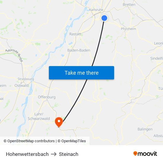 Hohenwettersbach to Steinach map