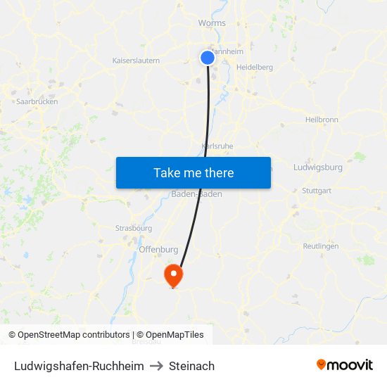 Ludwigshafen-Ruchheim to Steinach map