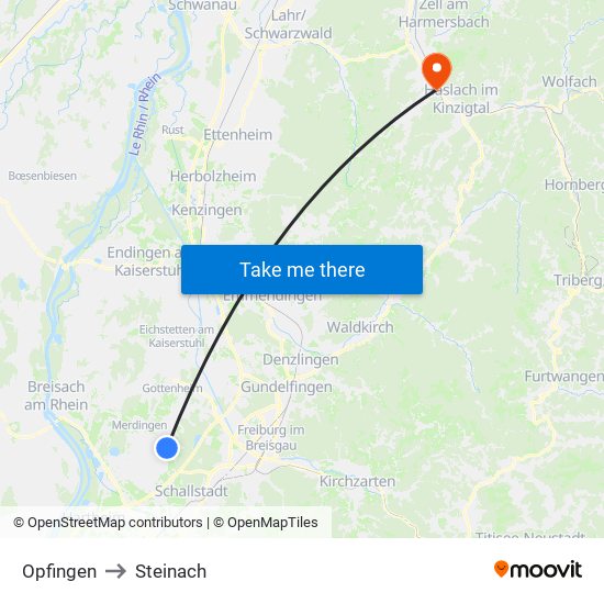 Opfingen to Steinach map