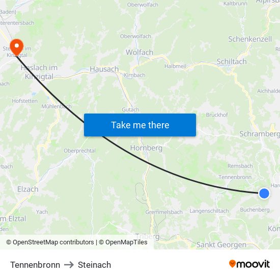 Tennenbronn to Steinach map