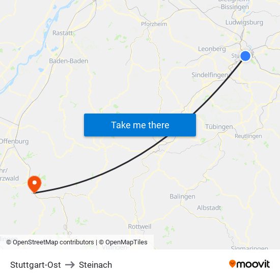 Stuttgart-Ost to Steinach map