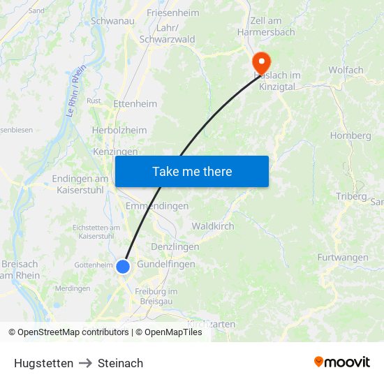 Hugstetten to Steinach map