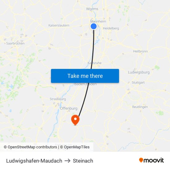 Ludwigshafen-Maudach to Steinach map