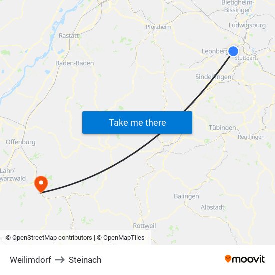 Weilimdorf to Steinach map