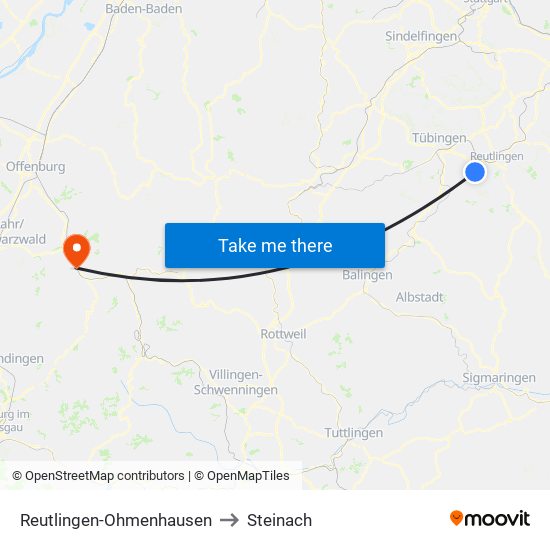 Reutlingen-Ohmenhausen to Steinach map